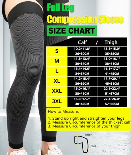 KEKING Full Leg Compression Sleeves, 20-30mmHg Graduated, Unisex, Running - color: Black, size: XX-Large