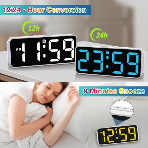 Peakeep Small Cute Digital Alarm Clock Plug in for Kids Bedroom Bedside - color: White With Colorful (Plug-in, Ultra-compact)