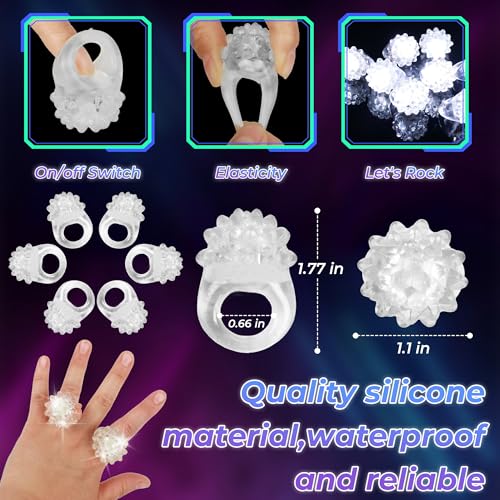 50 Pcs Light Up Rings Flashing LED Rubber Finger Rings for Carnival, July 4th, Halloween, Christmas, Concert, Goodie Bag Fillers, Raves - color: Clear