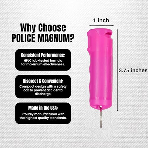 Police Magnum Keychain Pepper Spray Flip Top Safety 2 Pack 1/2oz - Maximum Heat Strength OC with Dye - Tactical Small Compact Case Holder - for Women & Men's Self Defense - Made in The USA - color: HOT PINK