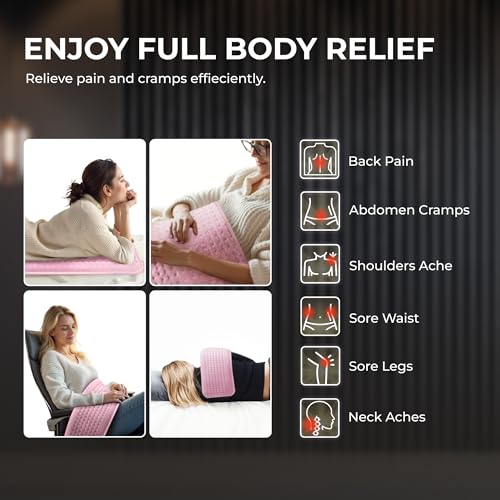 Heating Pad for Back, Shoulders and Neck, Pink, 23.6 x 11.8 in - color: Pink, size: 23.6 x 11.8 Inch