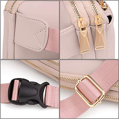 UTO Fanny Pack Crossbody Belt Purse Chest Waist Hip Travel Hiking Bumbag - color: 0759 PU Leather Light Pink