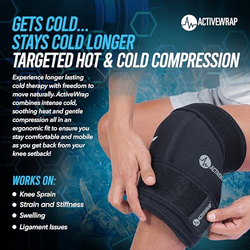 ActiveWrap Knee Ice Pack Wrap - Includes 2 Reusable Gel Ice Packs for Cold & Heat Therapy, PT-Designed Compression Relief for Knee Pain, Swelling & Surgery Recovery, One Size Fits Most