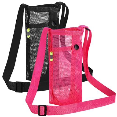 DanziX 2 Pcs Water Bottle Carrier Pouch, Water Bottle Holder with Adjustable Strap and Pouch for Walking and Travelling(Black&Pink) - color: Black&Pink