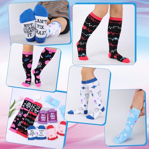 Jspupifip 6 Pairs Plus Size Compression Socks for Women, Wide Calf - color: Black White Blue Pink Purple, size: XX-Large