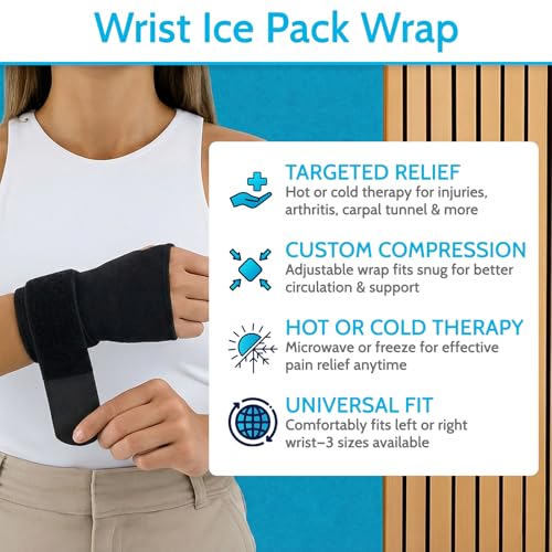 Arctic Flex Wrist & Thumb Ice Pack Wrap - Extra Strength Hot & Cold Therapy - color: Black, size: Medium