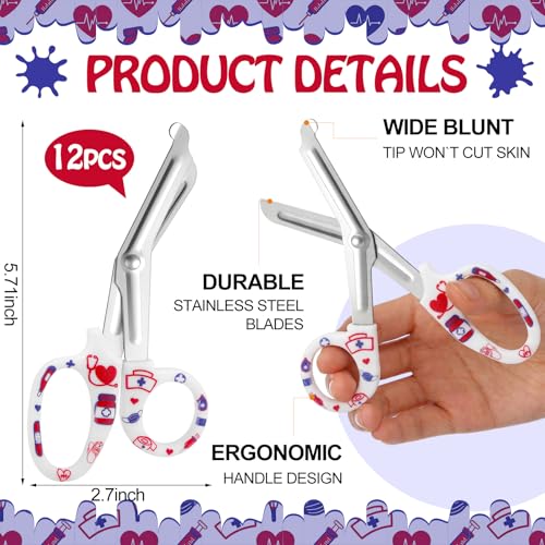 Chumia 12 Pcs Nursing Scissor, Nurse Week Gifts Bulk, 5.7" Blade Tape - style: Nurses' Day Style