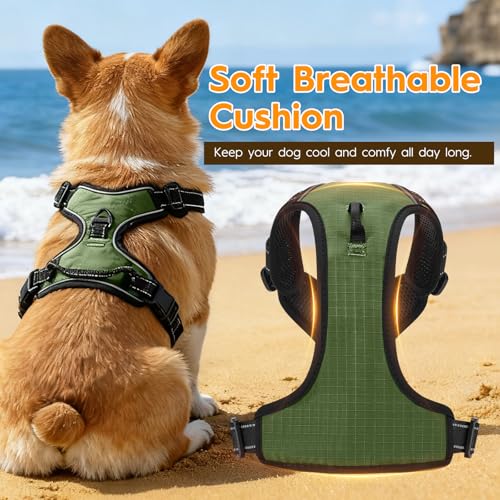 No Pull Dog Harness, No-Choke Soft Padded Reflective Dog Vest Harness with Front Clip & Top Handle, 2 Quick-Release Buckles, Adjustable for Small Medium Large Dogs - color: Army Green, size: X-Small