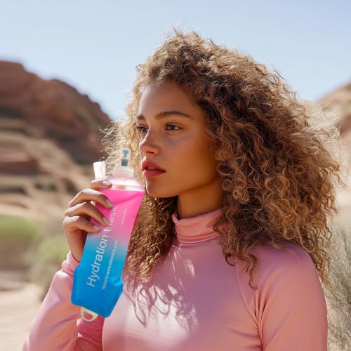 WILDREEDS 250ml Soft Flask, TPU Collapsible Soft Water Bottle for Hydration Pack, Running Vest, Folding Water Bottle for Hiking Cycling Climbing-1Pcs, Pink to Blue - color: 250ml Pink to Blue