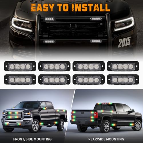 XRIDONSEN 8PCS Sync Truck Grill Lights 32 LED Green Amber Strobe Lights - color: Amber/Green