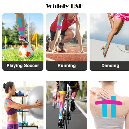 Kinesiology Tape Pro Athletic Sports Breathable Latex Free Tape for Ankle Knees Elastic Running Tennis Swimming Football Sports Activities Tapes(3 Rolls,60 Precut Strips,Blue)