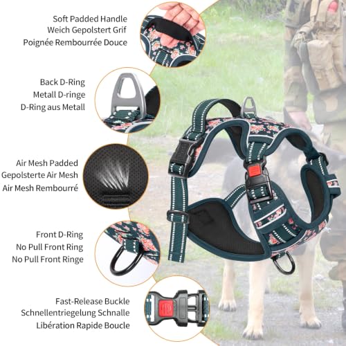 HEELE Dog Harness, Soft Padded, Easy On & Off, Flower Blackish Green, S - color: Flower Blackish Green, size: S (Pack of 1)