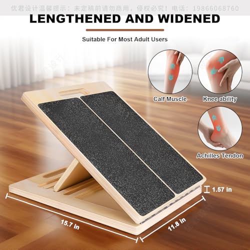 Slant Board for Calf Stretching Adjustable Portable Wooden Incline Board - Calf Stretcher for Squats, Physical Therapy & Pilates - 300Lb Weight Capacity for Calf, AnkleHeel, Knees Leg Support