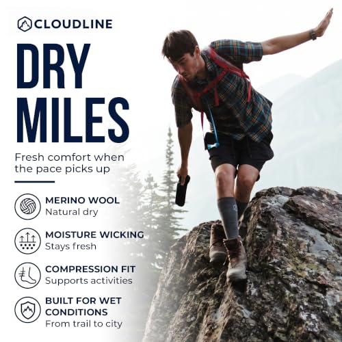 CloudLine - Merino Wool Graduated Compression Socks for Men and Women - Ultralight, Moisture Wicking, Made in USA - 1 Pair - color: Granite, size: Large