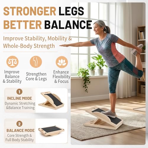 3-in-1 Wooden Slant Board, Calf Stretcher & Balance Board