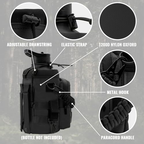NATURE PIONEOR 32 64 128oz Tactical Water Bottle Pouch, MOLLE Bottle Holder - color: Black, size: 64OZ