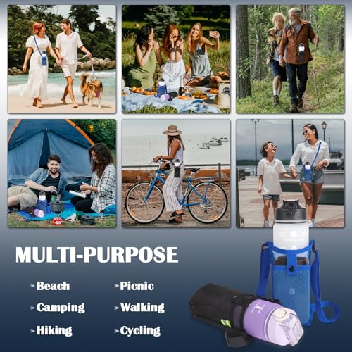 GAOHUI 2 Packs Bottle Holder With Strap, Mesh Sling With Adjustable Shoulder Strap, Portable Bag With Pocket, Water Bottle Carrier for Walking, Hiking, Travelling