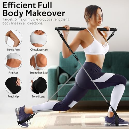 Pilates Bar Kit with Resistance Bands, Pilates Workout Equipment for Women - color: Black Pro