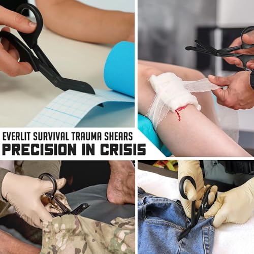 EVERLIT Trauma Shears Black Titanium Coated Non-Stick Blades Stainless Steel Bandage Medical Scissors with Oxygen Tank Wrench (7.5" Fullsize, 2 Pairs) - size: 7.5" Fullsize, 2 Pairs