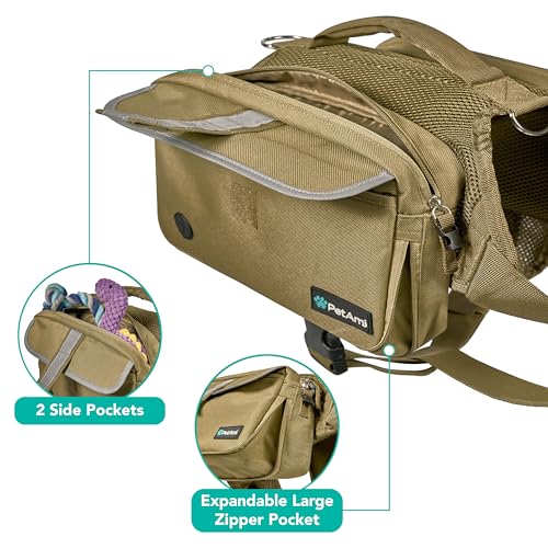 PetAmi Dog Backpack for Medium Large Dogs, Hiking Saddle Bag, Tan Canvas - color: Tan Canvas, size: Large