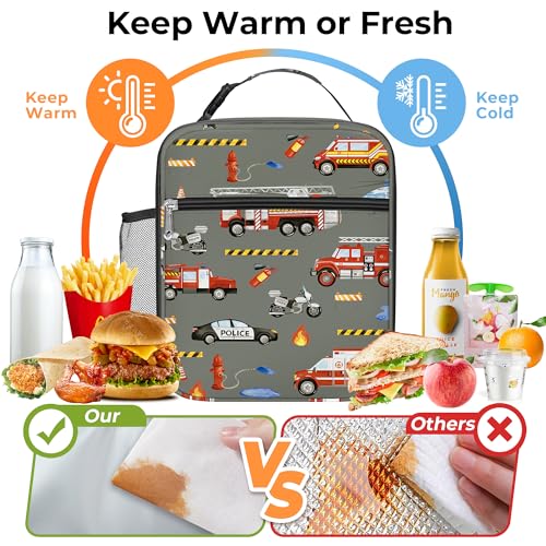 Clastyle Car Insulated Kid Lunch Bag for Boy Lunch Box, Red Fire Truck - color: Fire Truck