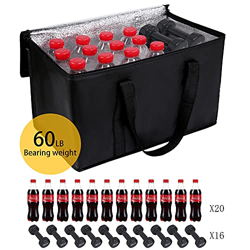 musbus 2Pk Insulated Reusable Grocery Bags, Collapsible Cooler Bag for Groceries, Heavy Duty Large Insulated Bag (16''x9''x13'', Spring Stroll) - color: Black, size: XX-Large（20W x 13H x 10D）