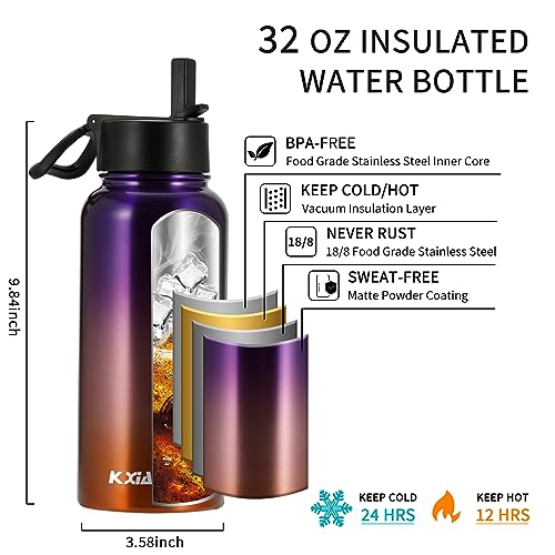 KXIAOCHEN Insulated Water Bottle with Strap, 48-Hour Cold, 2 Lids - color: Tropical Fruit, size: 24 Ounces