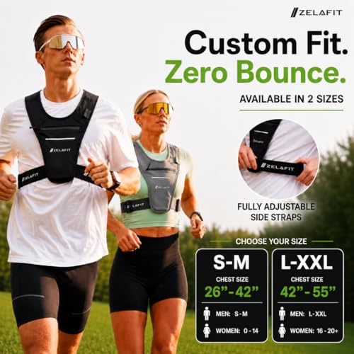 ZelaFit™ Running Phone Holder Vest for Women & Men – Lightweight Running Gear and Everyday Running Essentials – Chest Rig Phone Holder for Running (Black) - size: Small-Medium