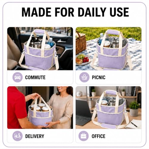 Drink Carrier Bag, Family Size 4 Compartment Drink Bag Light Purple - color: Lavender