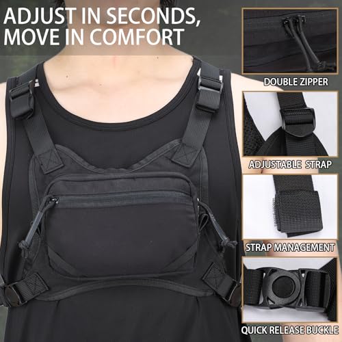 MGFLASHFORCE Chest Bag for Men and Women, Chest Rig Pack Front EDC Pouch - color: Black