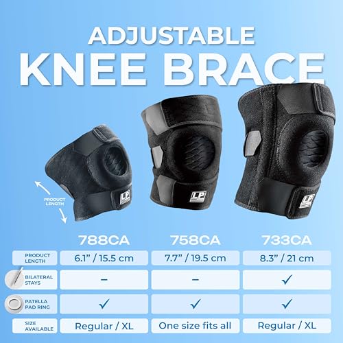 LP 788CA Adjustable Knee Brace with Open Patella - Kneecap Support for Running, Biking, Aerobics, Fitness, Football, Basketball, Hiking and Pain Relief (Regular Size, 1pcs) - size: One Size, style: 788CA