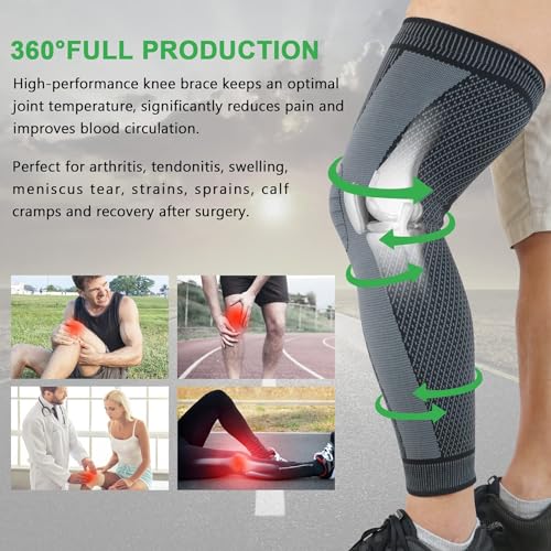 beister Full Leg Compression Sleeve, Long Knee Brace Pair for Adults - color: Black, size: X-Large