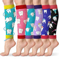 Hercicy 6 Pairs Dental Assistant Week Gifts Calf Compression Sleeve for Women, Footless Compression Socks Support Elastic Leg Sleeve Novelty for Dental Assistants Appreciation Week Thank You Gift - style: Dentisit