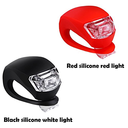 Malker Bicycle Light Front and Rear Silicone LED Bike Light Set - Bike Headlight and Taillight,Waterproof & Safety Road,Mountain Bike Lights,Batteries Included - color: 2pcs Red & 2pcs Black, size: 4 lights