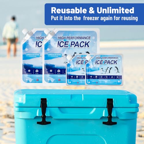 Reusable Ice Packs for Cooler, Freezer Ice Packs for Lunch Boxes, Cooler Ice Packs for Camping Gear, Fishing - size: 2 Medium + 2 Large