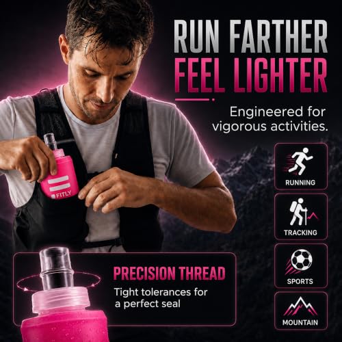 FITLY Soft Flask Running Water Bottle - Collapsible Hydration Flask - color: Pink, size: 5 Ounces