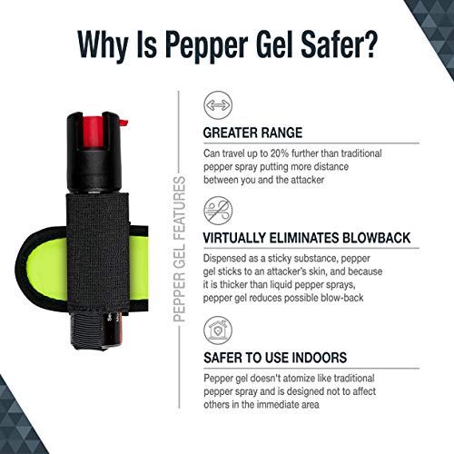 SABRE Runner Pepper Gel Spray for Running, Walking & Personal Safety - color: Pepper Gel with LED Arm Band, Yellow
