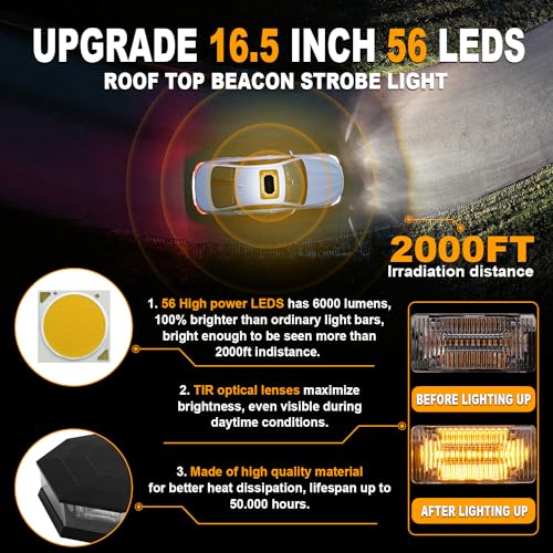 ASPL 16.5 Inch Roof Top Beacon Warning Strobe Light for Trucks Amber White - color: Amber/White