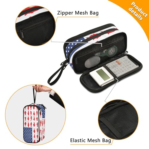 Fisyme Fish Usa Flag Pencil Case Large Capacity Pen Box Makeup Pouch Holder Organizer Stationery Bag for School Office College Traval - color: Multi-Blue Red White