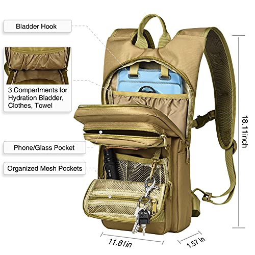 NOOLA Hydration Backpack with 3L Water Bladder, Tactical Pack for Hiking - color: Tan