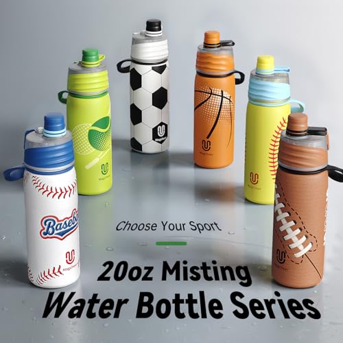 Basketball Water Bottle - 20oz Insulated Misting Water Bottles Stainless Steel 3D Textured - Basketball Accessories Gift for Kids - color: Basketball