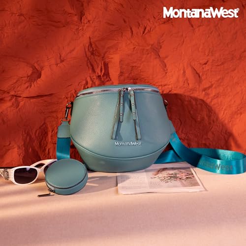 Montana West Crossbody Bag for Women, Vegan Leather Bum Bag with Coin Purse - color: Turquoise