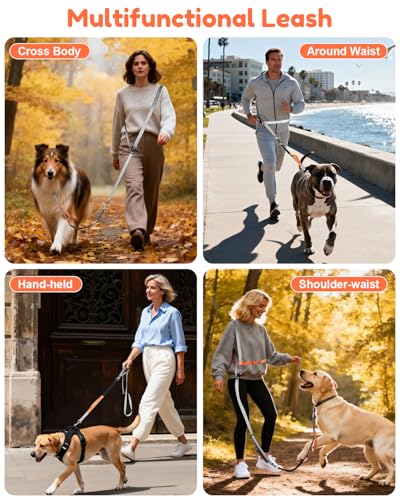 XiaZ Hands Free Dog Leash,Versatile Crossbody Dog Leash with Waist Support Strap,5.9-8 FT Waist Belt with Double Handles for Small Medium and Large Dogs Walking, Running and Jogging, Gray - color: Gray