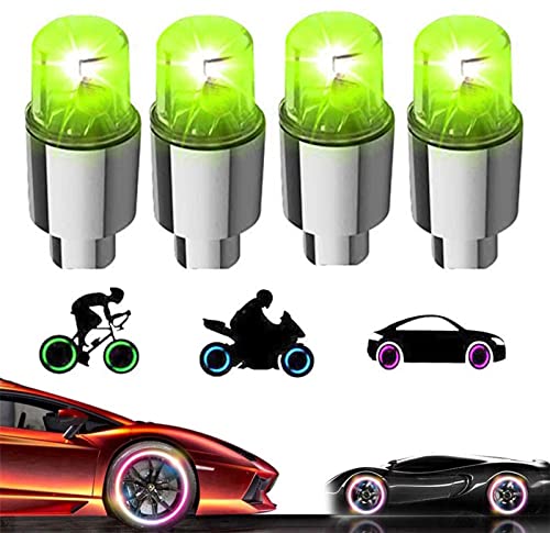 4 Pack LED Valve Stem Caps Lights for Car Tires Wheel Assemblies Light up Air Neon Bicycle Motorcycle Tyre Bike Truck Golf Cart for Kids Men Women(Green) - color: 4-Green