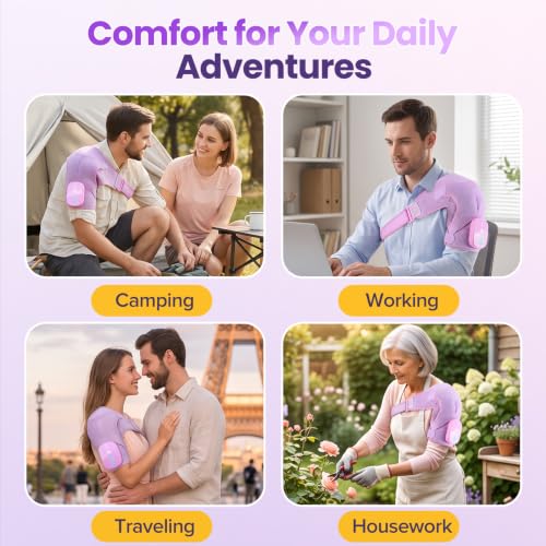 Cordless Shoulder Heating Pad with Massage, Heated Shoulder Massager - color: Purple