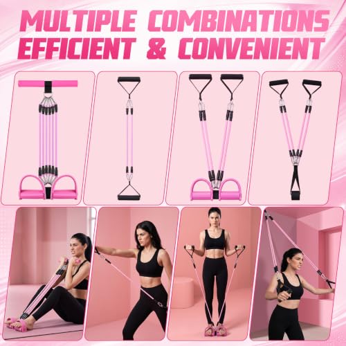 Arrowbash Upgrade 6 Tubes Foot Pedal Resistance Band Adjustable Pedal Puller Resistance Band with Handle Multifunction Fitness Bands for Men Women Abdomen Arm Leg Stretching - color: Pink, size: 150 Lbs
