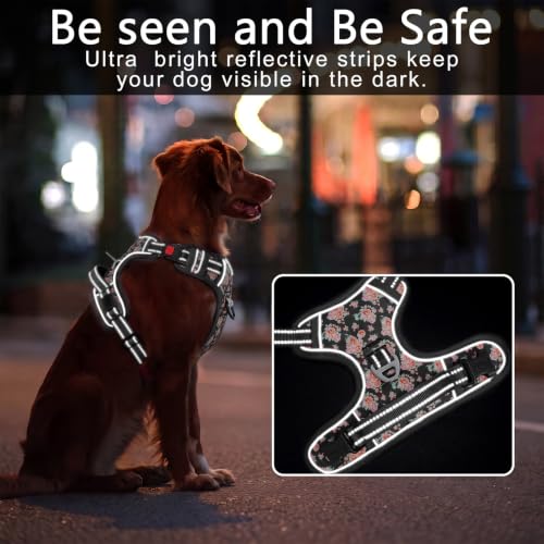 HEELE Dog Harness, Quick Release 3 Buckles, Easy On & Off, Flower Black, S - color: Flower Black, size: S (Pack of 1)