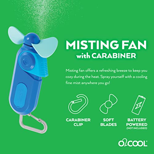 O2COOL Small Sport Misting Fan with Carabiner Clip 2-Pack Blue - color: Blue, size: 2 Packs