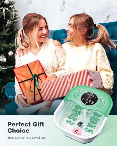 SPA4PIEDS Collapsible Heated Foot Spa Bath with Bubble, Foot Soaking Tub Featuring 8 Shiatsu Rollers, Pumice Stone and Built-in Timer for Mom, Dad and Foot Relaxation (Light Green) - color: Light Green