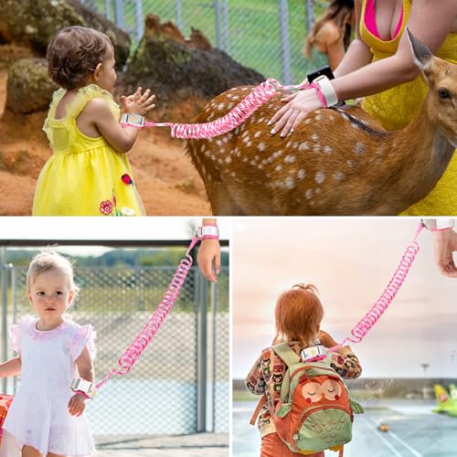 Accmor Anti Lost Wrist Link with Induction Lock, Upgraded Toddler Leash, Reflective Kids Wrist Leash for Baby, Child Walking Wristband Leashes with Magnetic Unlock Design for Girls, Rose (6.5ft) - color: Rose Pink
